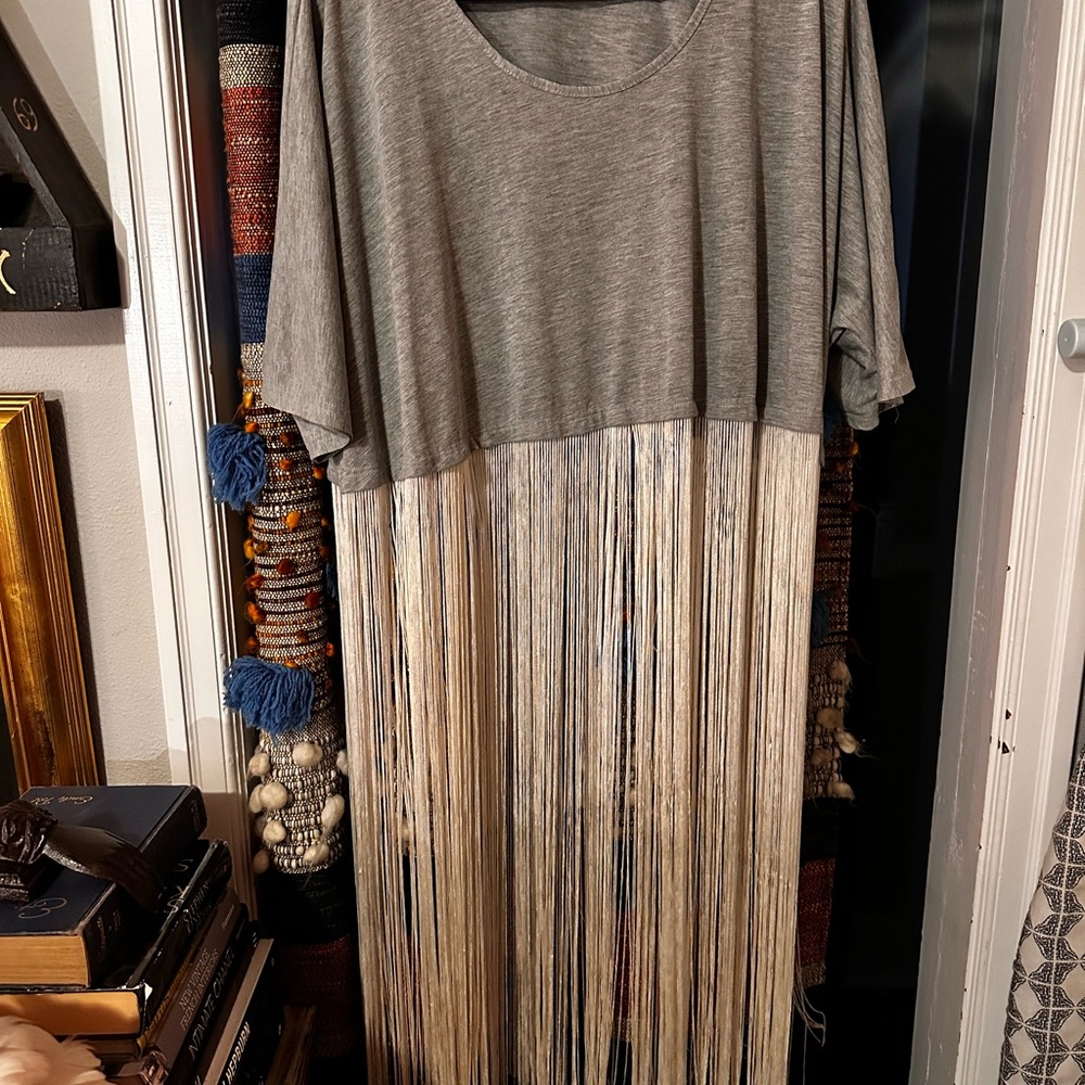 Never Fully Dressed Gray Fringe Tee